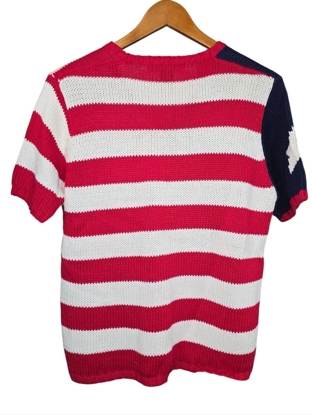 T & Company American Flag Knit V-neck Cardigan Sweater Patriotic USA Size Medium - Picture 6 of 9